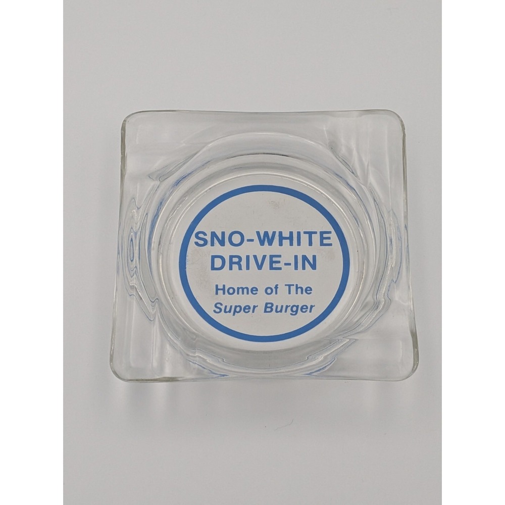 Very Rare Sno-White Drive-In Blue & White Glass Ashtray, Mid-century
